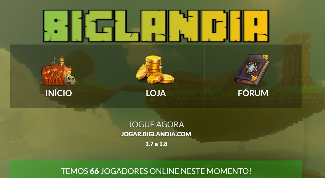 Site do servidor pirata de minecraft Biglandia