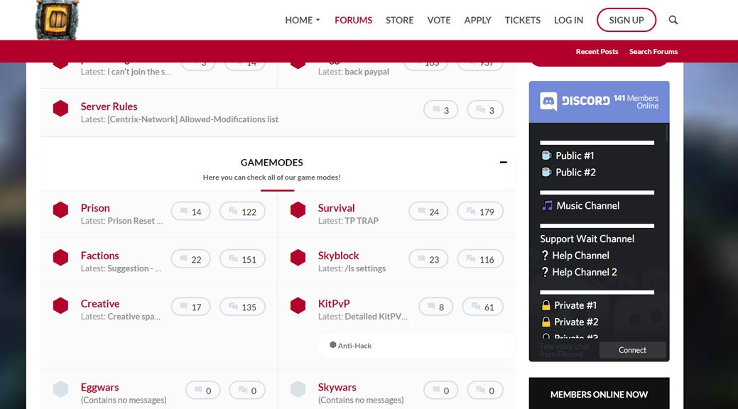 Site do servidor pirata de minecraft CentrixPVP