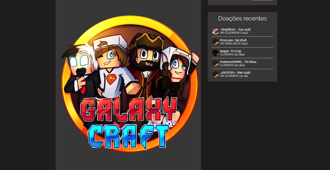 Site do servidor pirata de minecraft GalaxyCraft