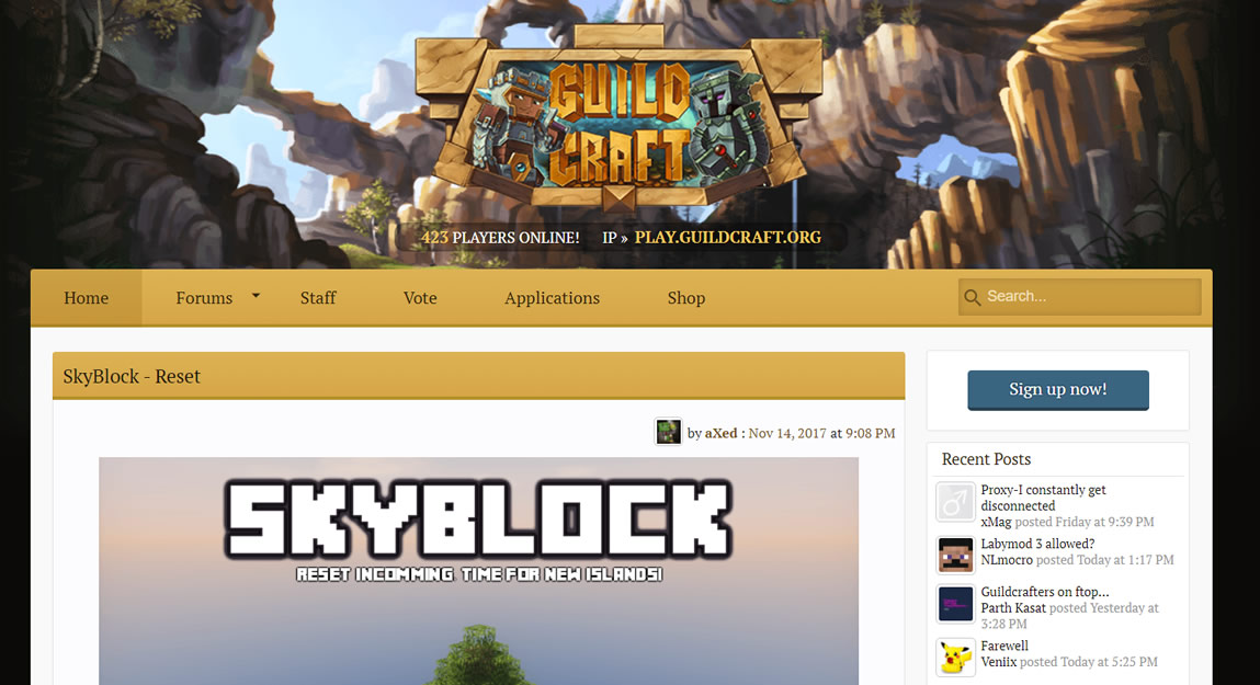 Site do servidor pirata de minecraft GuildCraft