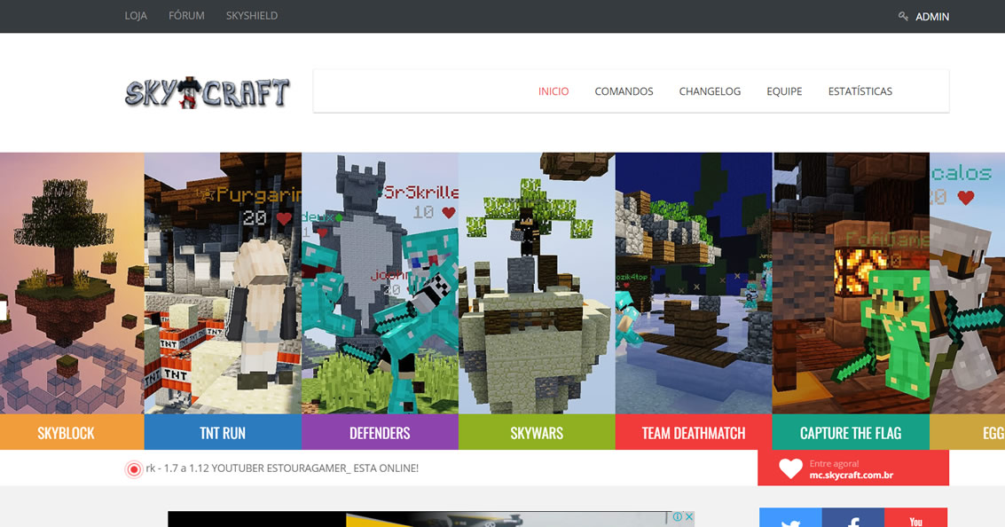 Site do servidor pirata de minecraft SkyCraft