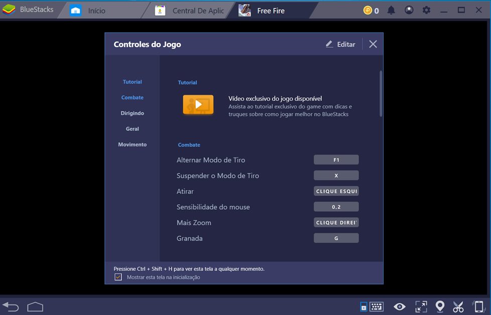 Lista controles do jogo Garena Free Fire PC
