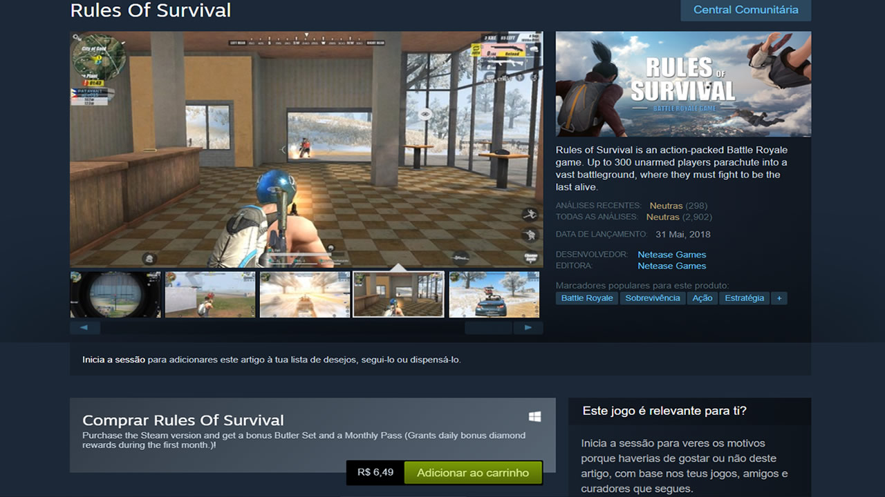 rules of survival para pc na Steam