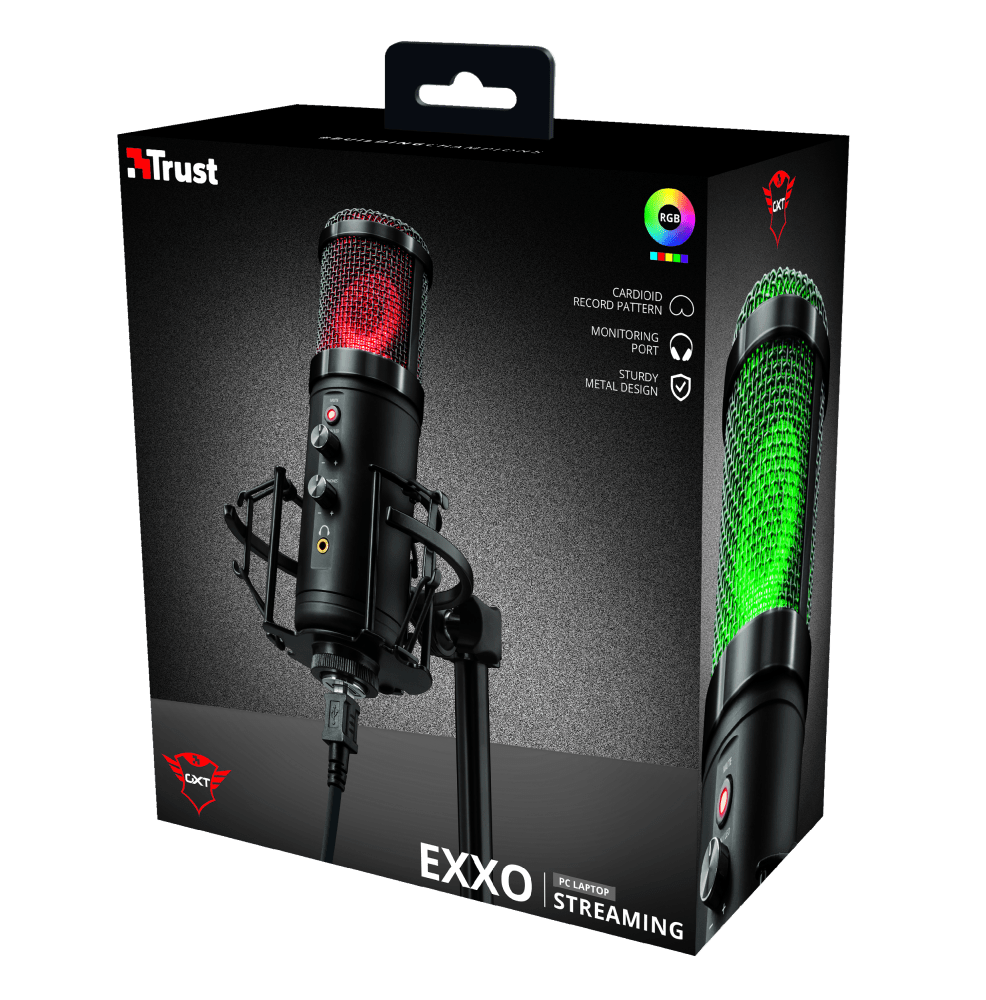 caixa do Microfone Streaming RGB Trust GXT 256 Exxo