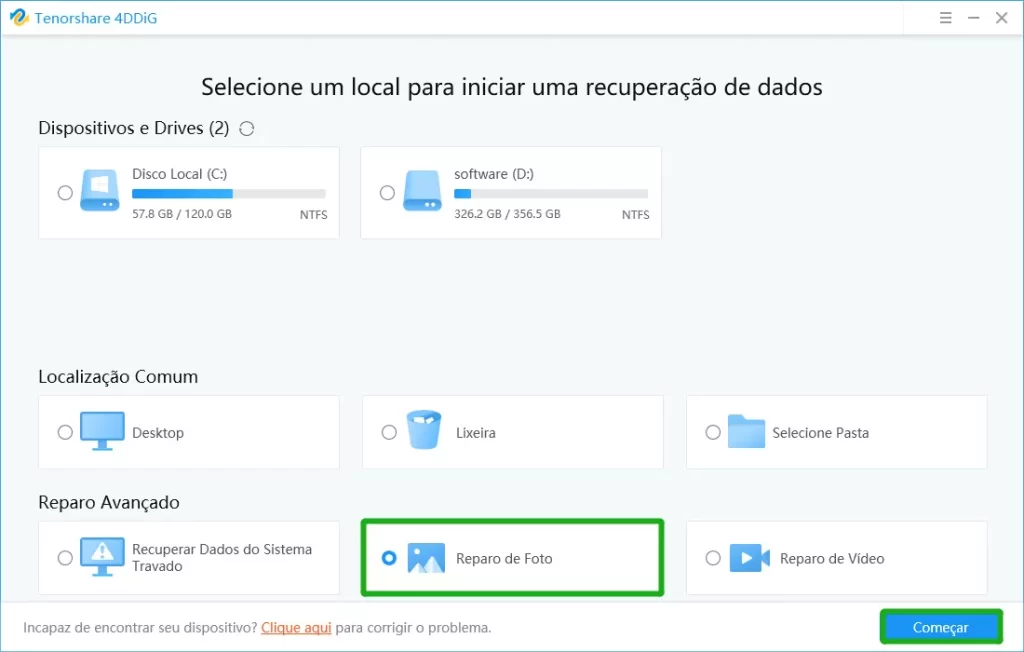 Selecione Reparo de Fotos 4DDiG Data Recovery