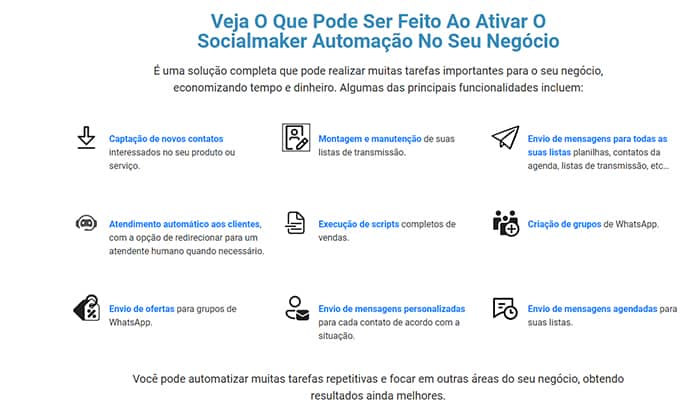 Socialmaker ferramentas de automação WhatsApp Socialmaker