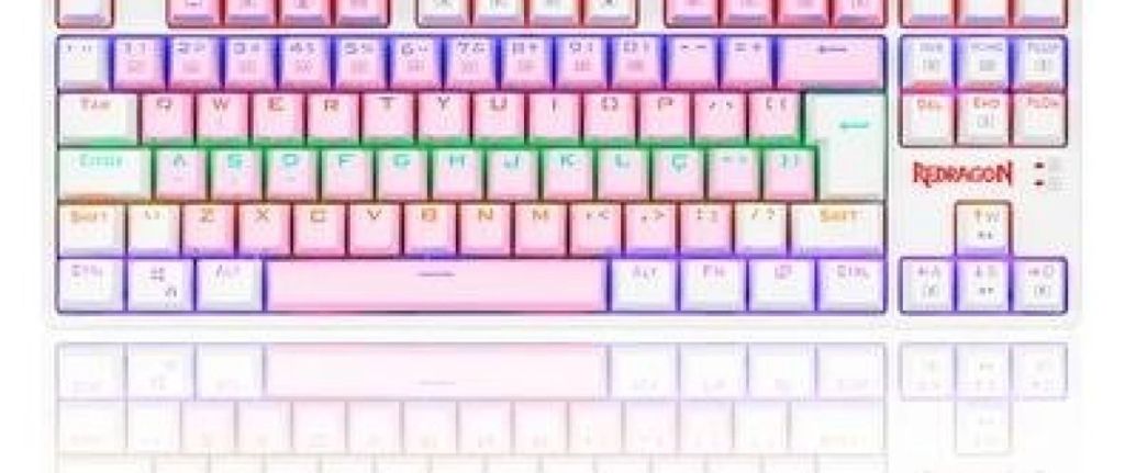 Teclado Mecânico Gamer Redragon Daksa Rainbow, Switch Blue Removíveis, Abnt2, White, Pink, Branco